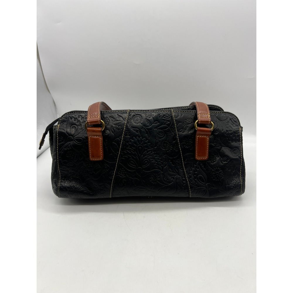 Fossil Embossed Floral Shoulder Bag Boho Cottagecore Western Black Leather - Picture 2 of 9